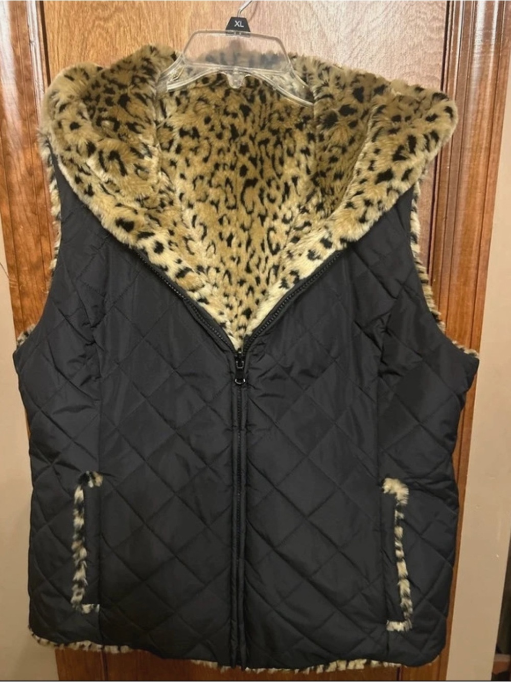 animal print vest with hood - reversible- womans size XL Kristen Blake